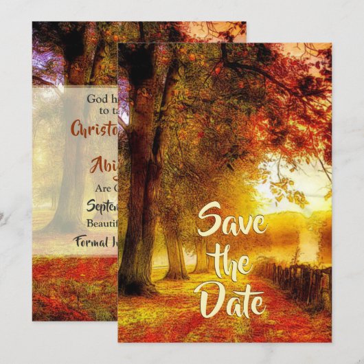 Mooie Pad Herfstbomen Herfst Christelijke bruiloft Save The Date (Voorkant / Achterkant)