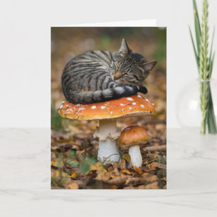 Mooie Paddenstoel Huisdierkaart met een Tabby Kaart