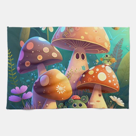 Mooie paddenstoelen in het bos theedoek (Horizontaal)