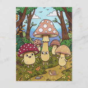 Mooie Paddenstoelenbos Bos Paddenstoel Whimsisch Briefkaart