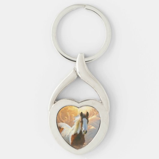 Mooie Paint Horse Gold Heart-keyketens Sleutelhanger (Voorkant)