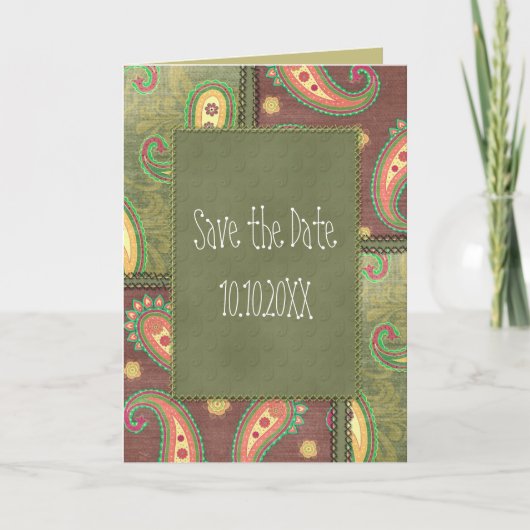 Mooie Paisley Bewaar het datumontwerp Aankondiging (Voorkant)