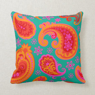 Mooie Paisley   turkoois oranje rood Kussen