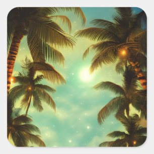Mooie palmbomen bij zonsondergang Tropisch Vierkante Sticker