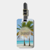 Mooie palmbomen op een tropisch strand bagagelabel (Voorkant verticaal)