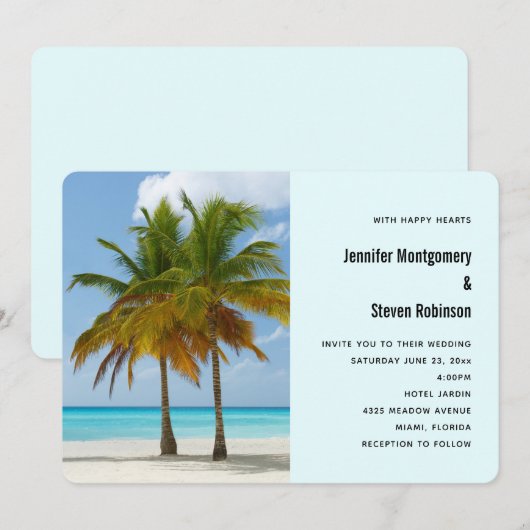 Mooie palmbomen op een tropisch strand bruiloft kaart (Voorkant / Achterkant)