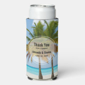 Mooie palmbomen op een tropisch strand bruiloft seltzer blikjeskoeler (Seltzer Achterkant)
