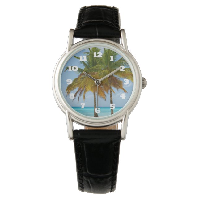Mooie palmbomen op een tropisch strand horloge (Voorkant)