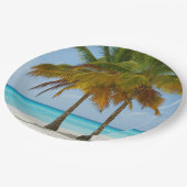 Mooie palmbomen op een tropisch strand papieren bordje (Gekanteld)