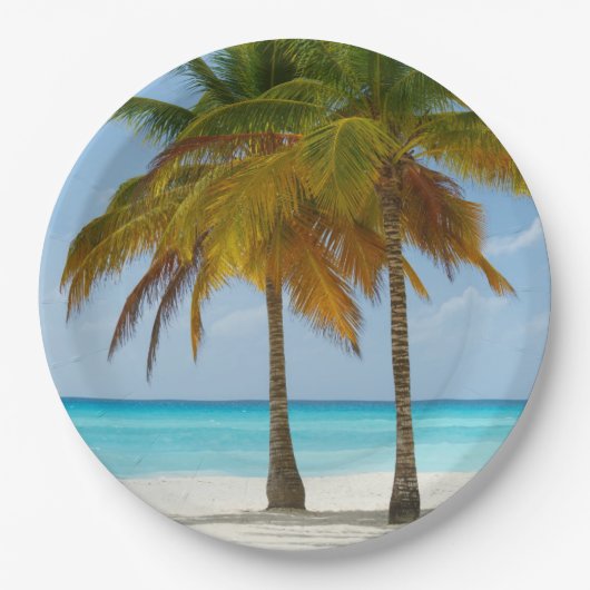 Mooie palmbomen op een tropisch strand papieren bordje (Voorkant)