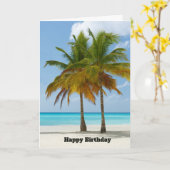 Mooie palmbomen op een tropische strand op de verj kaart (Gele Bloem)