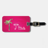 Mooie palmboom op roze achtergrond bagagelabel (Voorkant horizontaal)