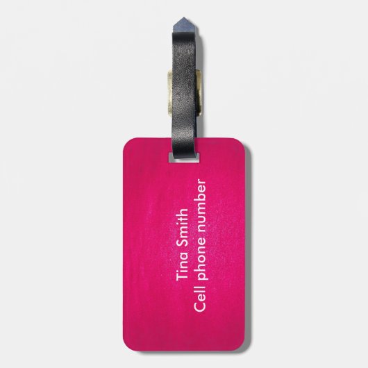 Mooie palmboom op roze achtergrond bagagelabel (Achterkant verticaal)