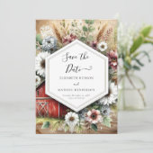 Mooie Pampas Grass Barnyard bruiloft Save The Date (Staand voorkant)