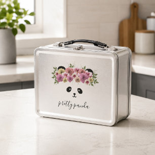 Mooie Panda Beer Meisje Bloem Metal Lunchbox