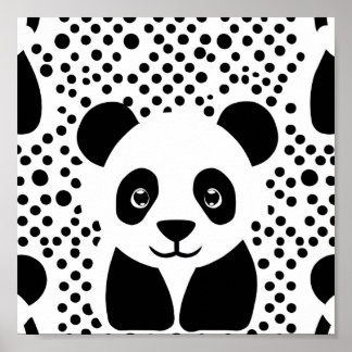 Mooie Panda Kinder Zwart Wit Stippen Room Wall Art Poster