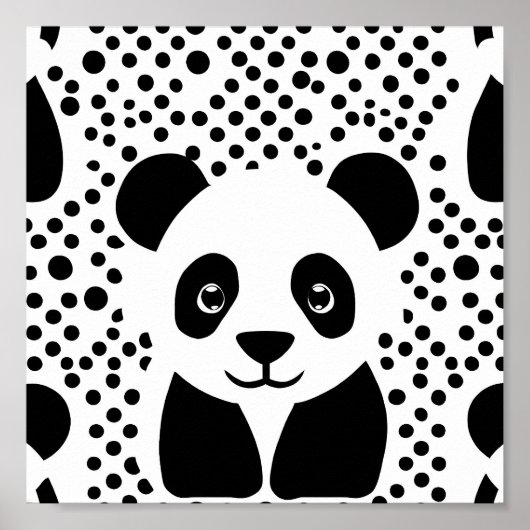 Mooie Panda Kinder Zwart Wit Stippen Room Wall Art Poster (Voorkant)