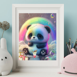 Mooie Panda Regenboog Kleurrijke Moderne Kinderkam Poster