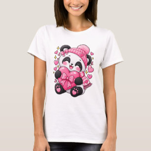 Mooie Panda Roze Hart Gelukkig Design T-shirt
