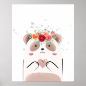Mooie Panda Roze Hart Waterverf Bloemen Slaapkamer Poster (Voorkant)