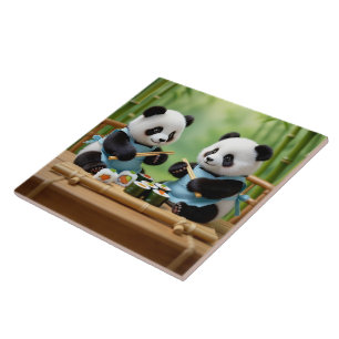 Mooie Pandabeerwelpen die Sushi maken Tegeltje