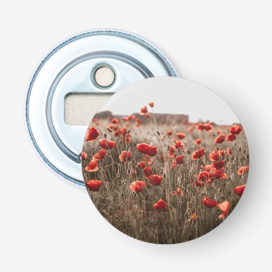 Mooie papaverbloemen button flesopener (Voorkant)