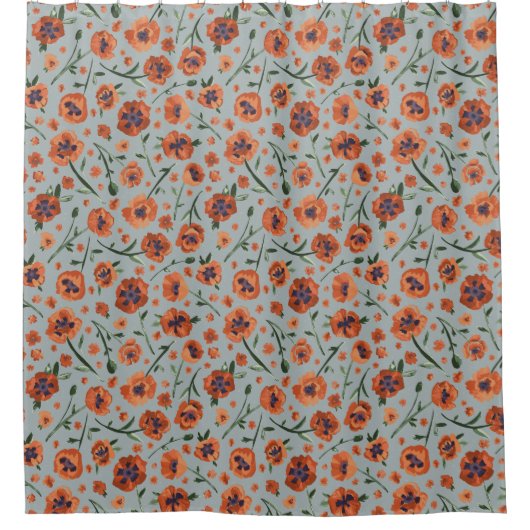 Mooie papavers Sinaasappel bloemen Douchegordijn (Voorkant)