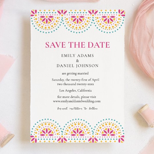 Mooie Papel Picado Mexicaanse bruiloft Save The Date