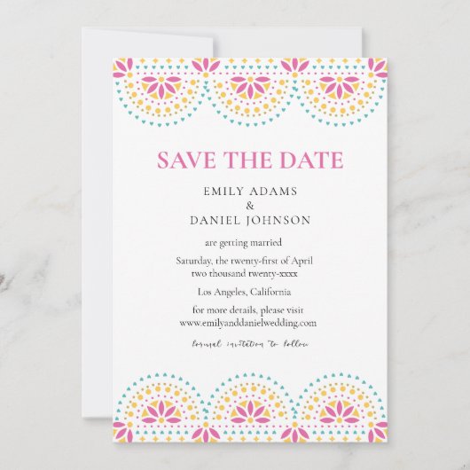Mooie Papel Picado Mexicaanse bruiloft Save The Date (Voorkant)