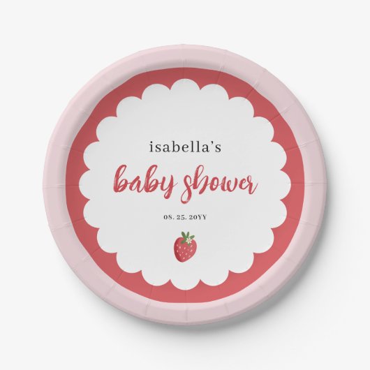 Mooie papieren bordjes aardbeien babyshower (Voorkant)