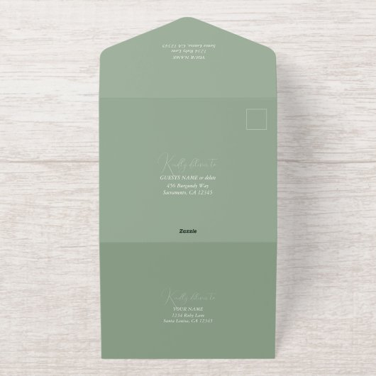 Mooie papieren kranen Sage Green Wedding All In One Uitnodiging (Buiten)