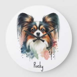 Mooie Papillon Hond Watercolor Kunst Grote Klok