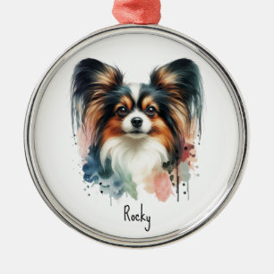 Mooie Papillon Hond Watercolor Kunst  Metalen Ornament