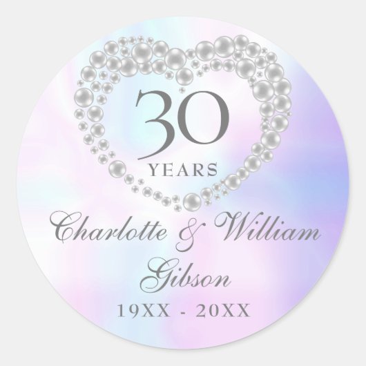 Mooie Parel Hart 30ste Verjaardag Ronde Sticker (Voorkant)