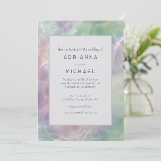 Mooie parel iriserende bruiloft uitnodiging (Staand voorkant)