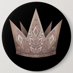 Mooie parelkralen glitter crown gouden brons ronde button 6,0 cm