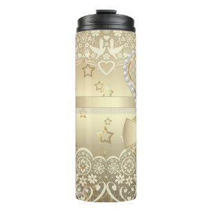 Mooie parelkralen met glitter lace gouden hartslag thermosbeker