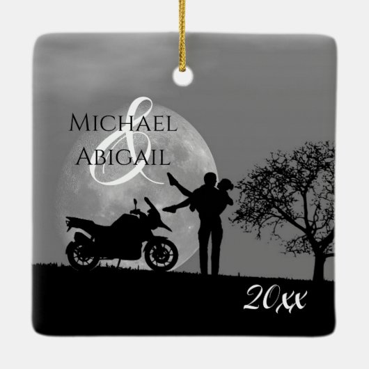 Mooie paren eerste kerstmotor liefde keramisch ornament (Achterkant)