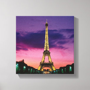 Mooie Parijse eiffeltoren bij nacht Canvas Afdruk