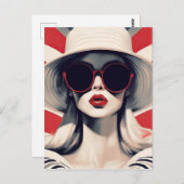 Mooie Parijse vrouw in rode zonnebril Briefkaart (Voorkant / Achterkant)