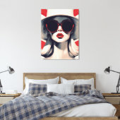Mooie Parijse vrouw in rode zonnebril Canvas Afdruk (Insitu (Slaapkamer))