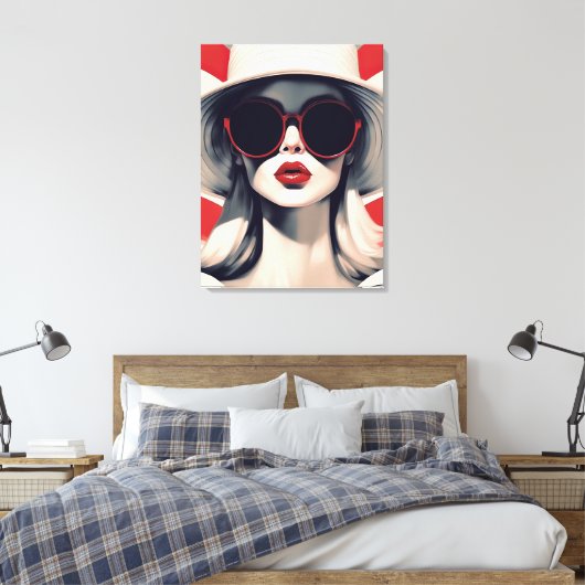 Mooie Parijse vrouw in rode zonnebril Canvas Afdruk (Insitu (Slaapkamer))