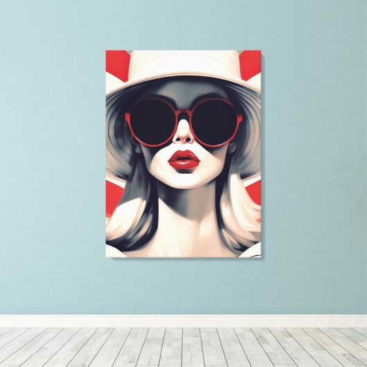 Mooie Parijse vrouw in rode zonnebril Canvas Afdruk (Insitu (Houten vloer))