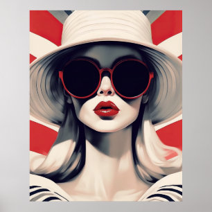 Mooie Parijse vrouw in rode zonnebril Poster