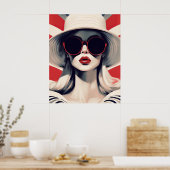 Mooie Parijse vrouw in rode zonnebril Poster (Keuken)