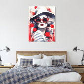 Mooie Parijse vrouw in zonnebril en pet Canvas Afdruk (Insitu (Slaapkamer))