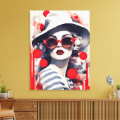 Mooie Parijse vrouw in zonnebril en pet Canvas Afdruk (Insitu (Woonkamer))