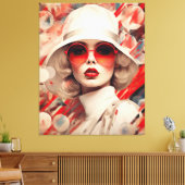 Mooie Parijse vrouw in zonnebril en pet Canvas Afdruk (Insitu (Woonkamer))
