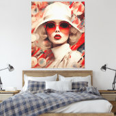 Mooie Parijse vrouw in zonnebril en pet Canvas Afdruk (Insitu (Slaapkamer))