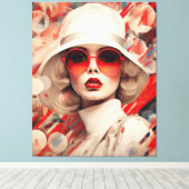 Mooie Parijse vrouw in zonnebril en pet Canvas Afdruk (Insitu (Houten vloer))